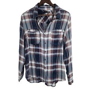Kut From The Kloth Long Sleeve Button Down Plaid Top Womens Size Large L